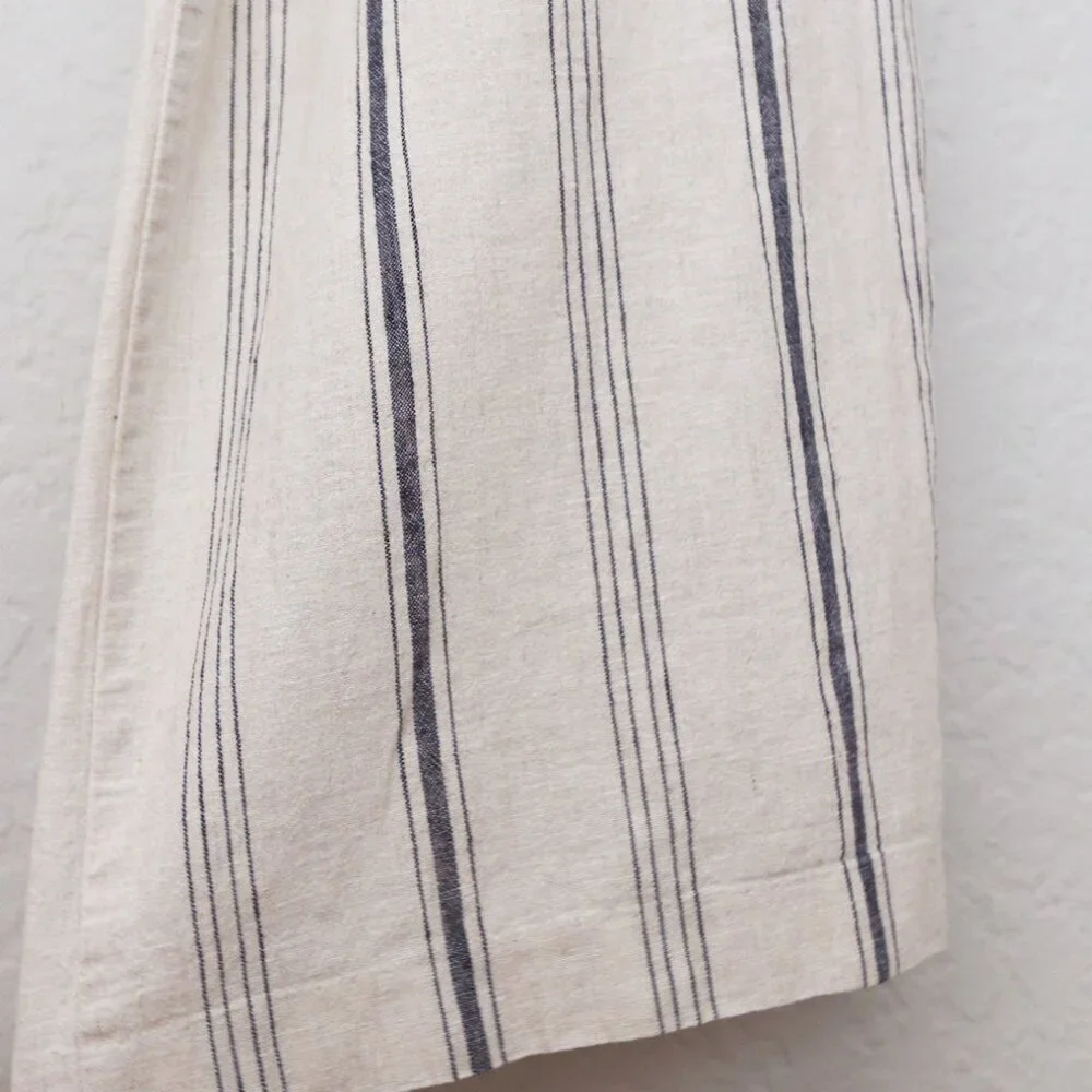Madewell Striped Smocked Cami Jumpsuit S Cotton Linen Blend Tassel Strap Tie$138
